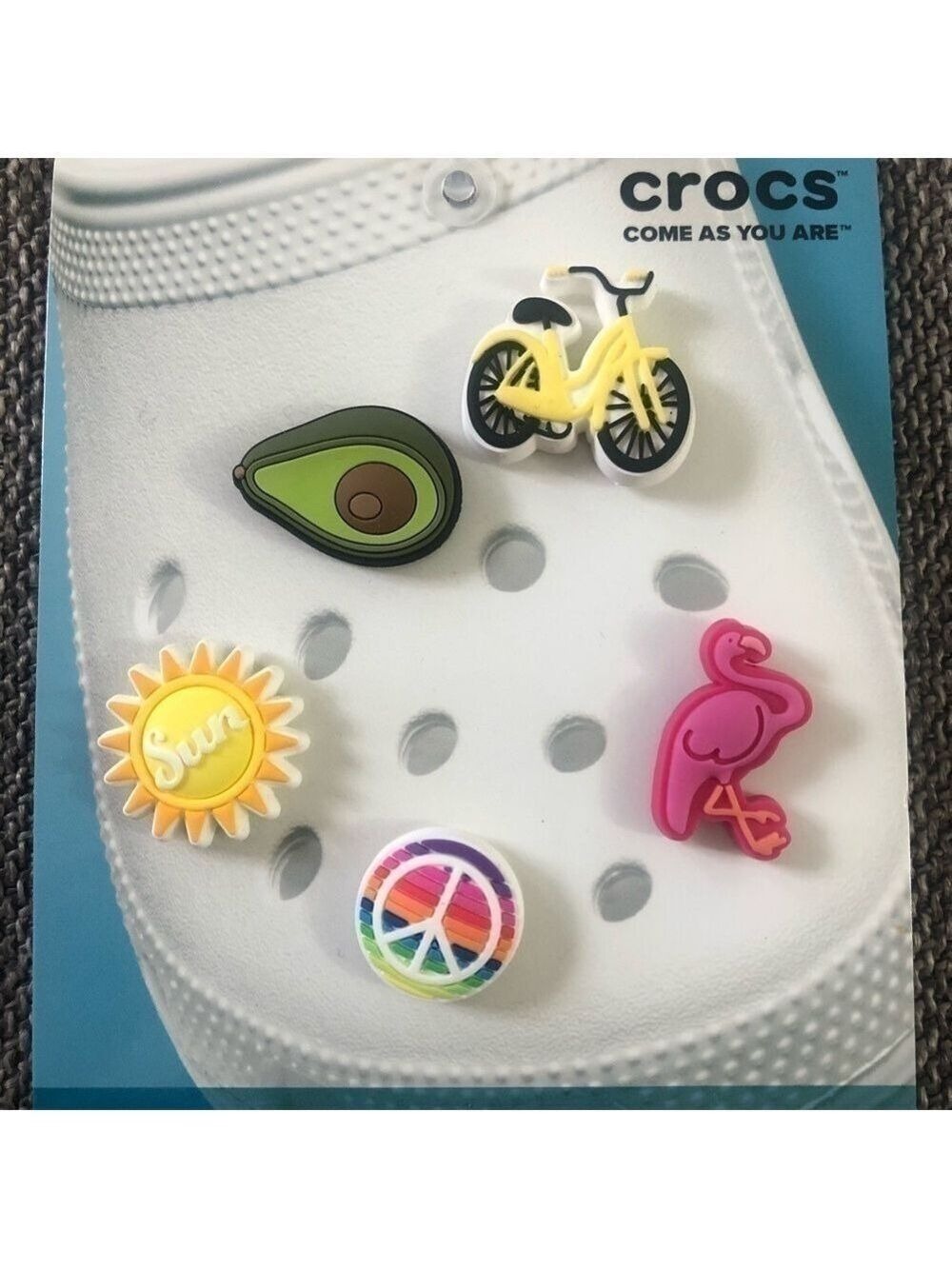 Crocs Sunny Day 5 Pack Summer Uniquely You Jibbitz Set Flamingo Sun Bike Sharms - Picture 4 of 13